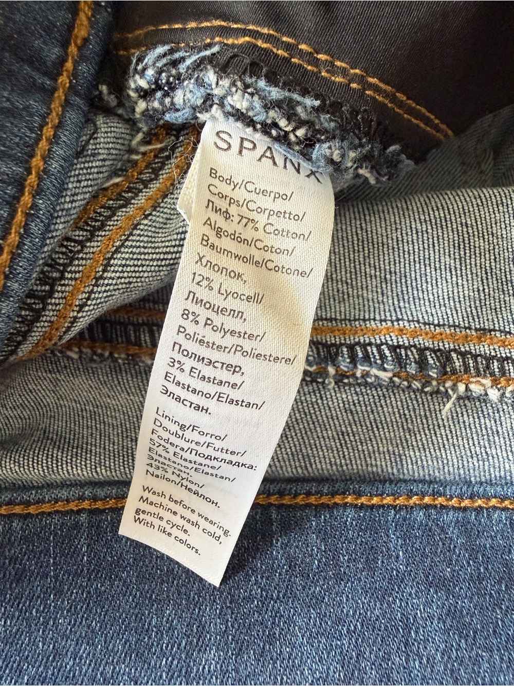 Spanx Women's Medium Wash Distressed Blue Skinny Jeans Raw Hem Size SP - Picture 7 of 9